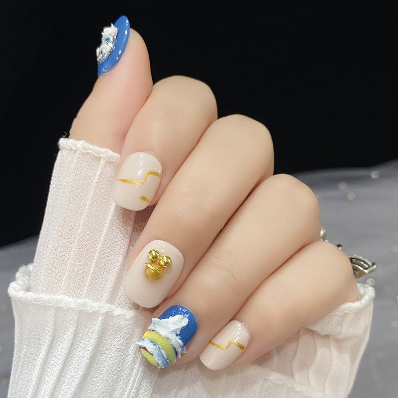 Designer: HuaHua.Handmade nails Press on Nails DIY Nail Art for woman girl Short Square blue