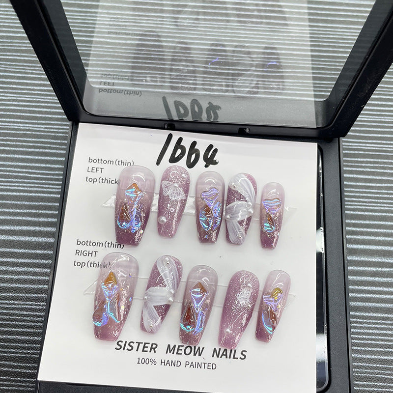 Designer: MeowMeow.Handmade Nail Designs Press on Nails DIY Nail Art for woman girl Long Coffin purple