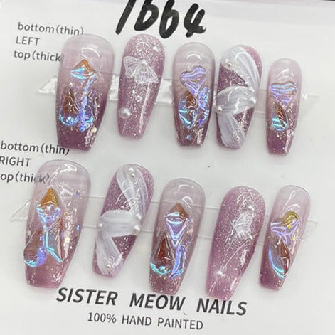Designer: MeowMeow.Handmade Nail Designs Press on Nails DIY Nail Art for woman girl Long Coffin purple