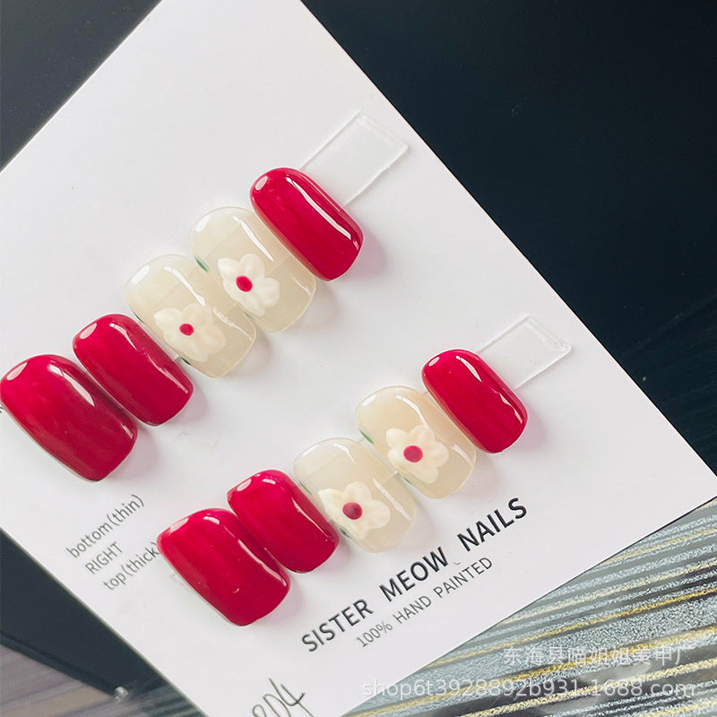 Designer: MeowMeow.Handmade Nail Designs Press on Nails DIY Nail Art for woman girl Long Square red