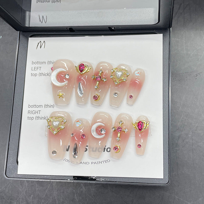 Designer: MeowMeow.2951 Handmade Nail Designs Press on Nails DIY Nail Art for woman girl Long Coffin pink