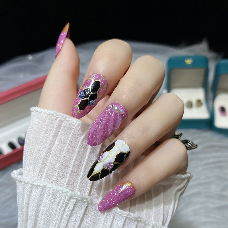 Designer: HuaHua.Handmade nails Press on Nails DIY Nail Art for woman girl Almond Long mauve