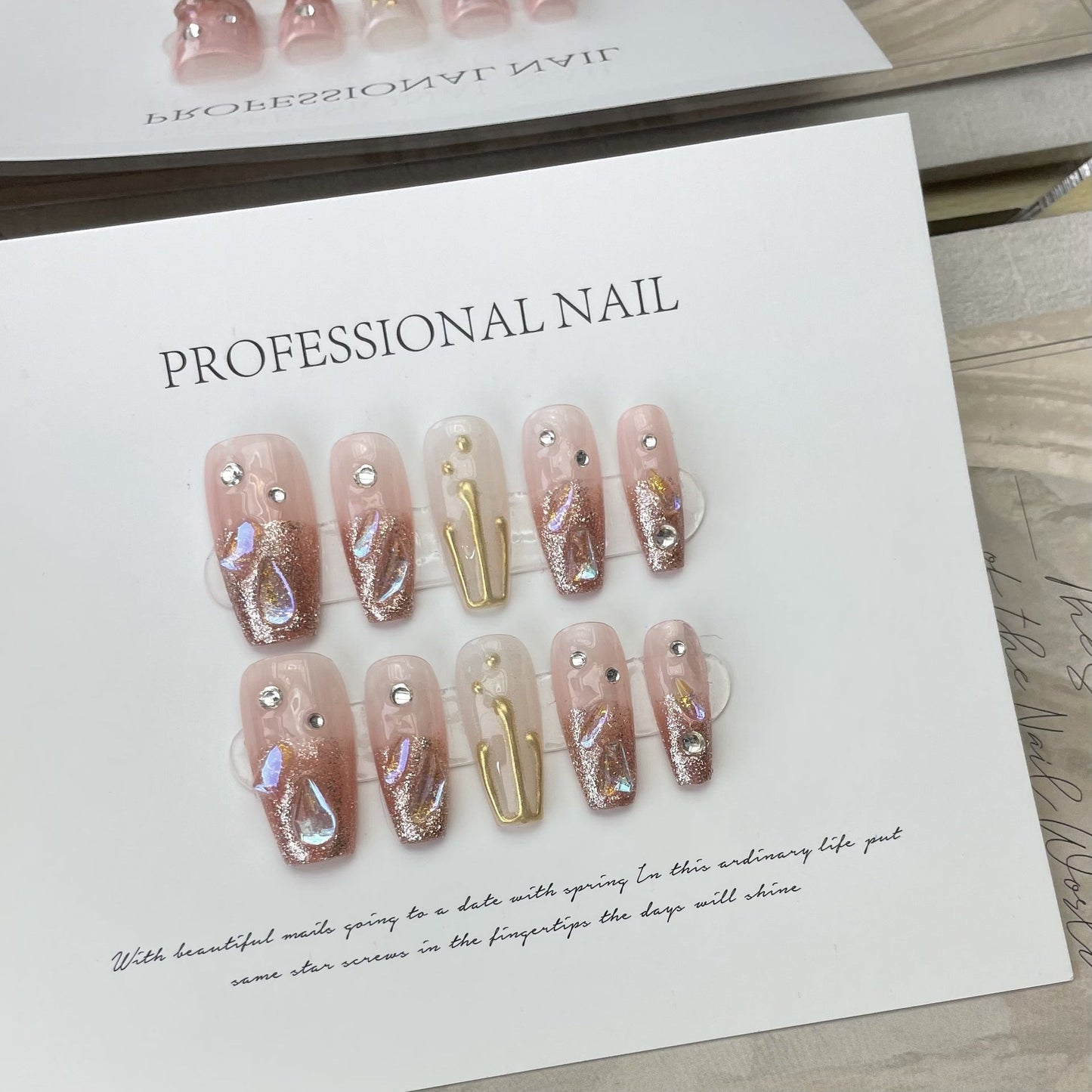 Designer: ManMan Handmade nails Press on Nails DIY Nail Art for woman girl Long Coffin pink