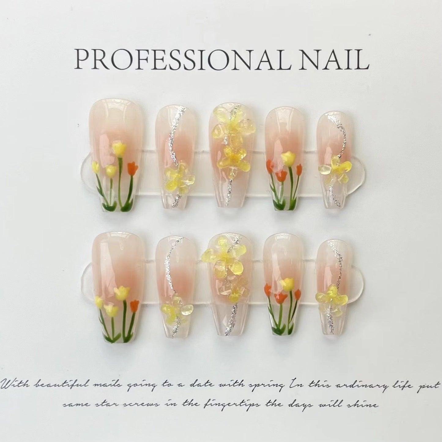 Designer: ManMan Handmade nails Press on Nails DIY Nail Art for woman girl Long Coffin pink