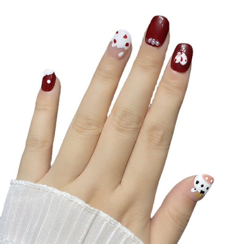 Designer: HuaHua.Handmade nails Press on Nails DIY Nail Art for woman girl Short Square red