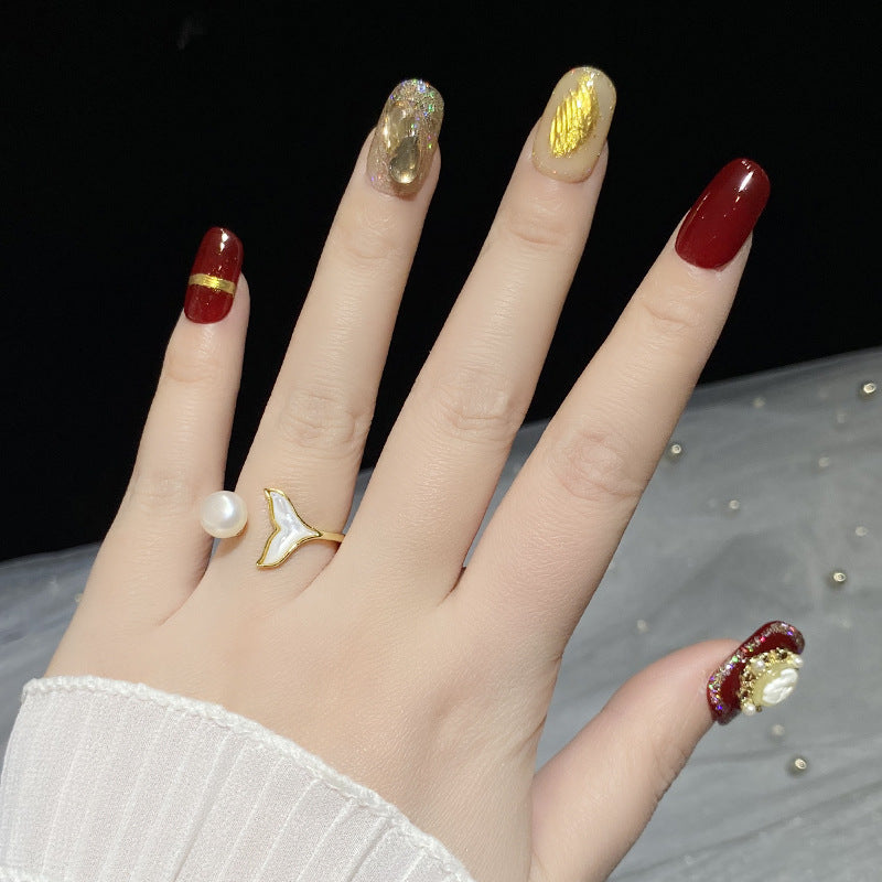 Designer: HuaHua.Handmade nails Press on Nails DIY Nail Art for woman girl Long Square red
