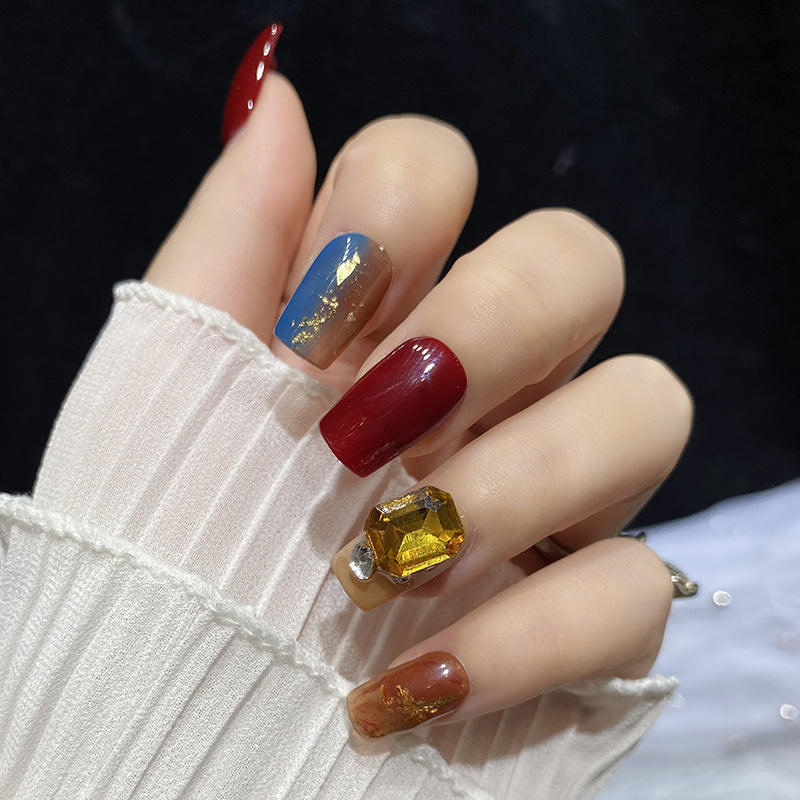 Designer: HuaHua.Handmade nails Press on Nails DIY Nail Art for woman girl Long Square red