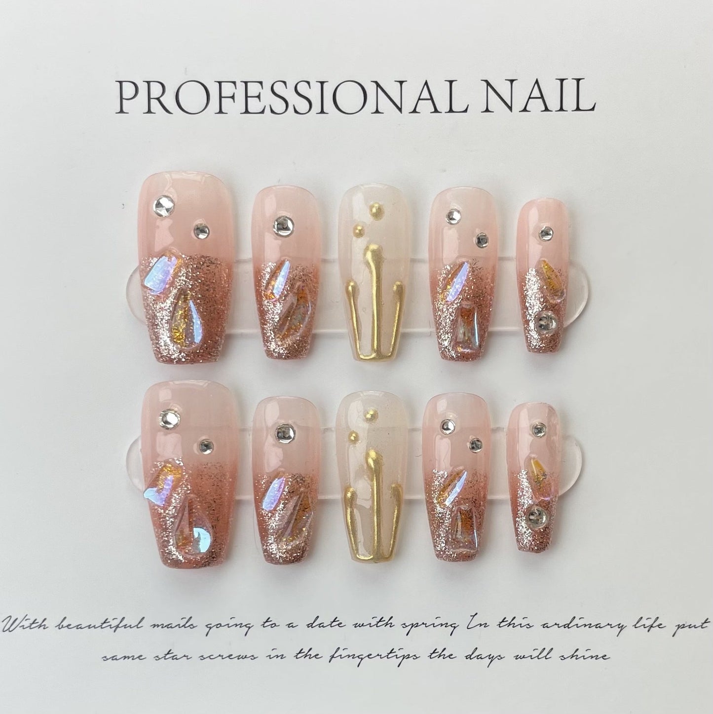 Designer: ManMan Handmade nails Press on Nails DIY Nail Art for woman girl Long Coffin pink