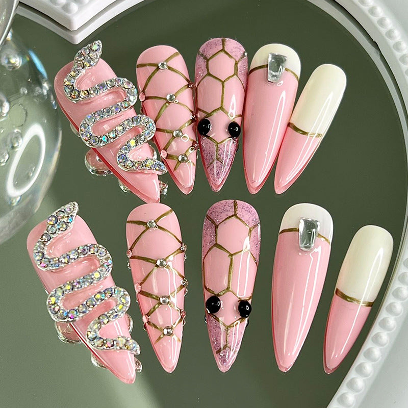 Designer: MeowMeow.2968 Handmade Nail Designs Press on Nails DIY Nail Art for woman girl Almond Long pink
