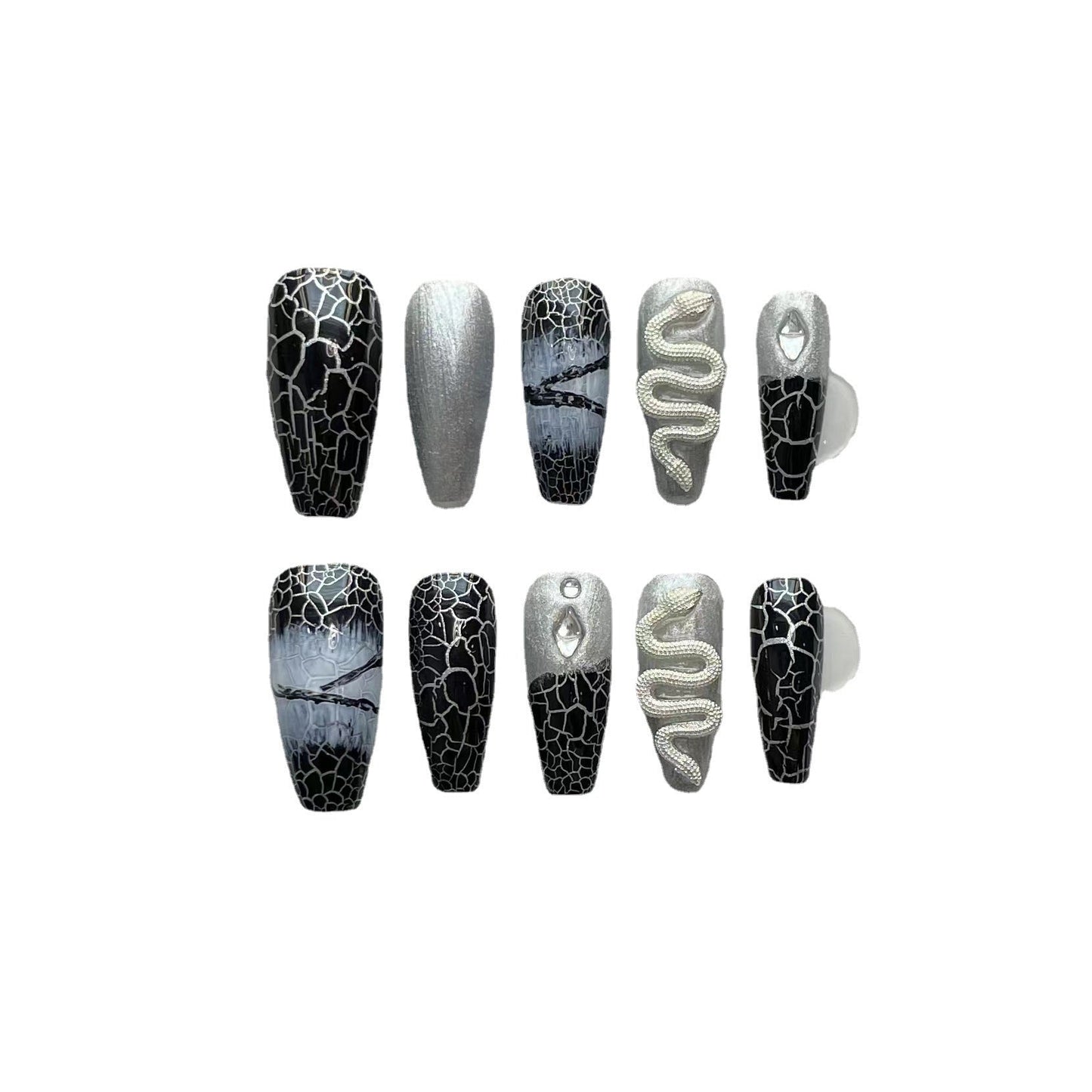 Designer: ManMan Handmade nails Press on Nails DIY Nail Art for woman girl Long Coffin black