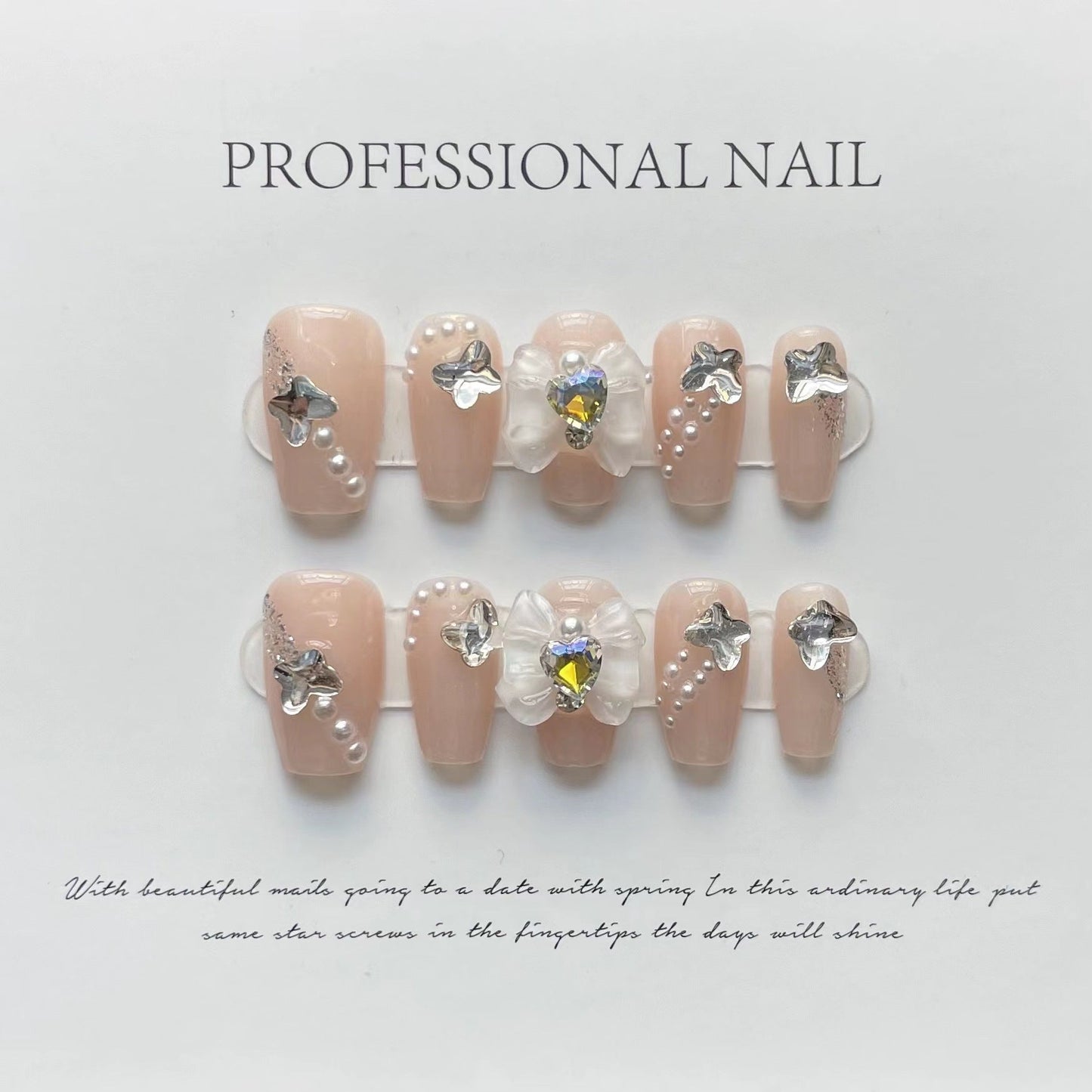 Designer: ManMan Handmade nails Press on Nails DIY Nail Art for woman girl Long Coffin pink