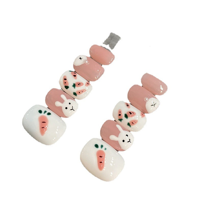 Designer: HuaHua.Handmade nails Press on Nails DIY Nail Art for woman girl Short Square pink Cartoon