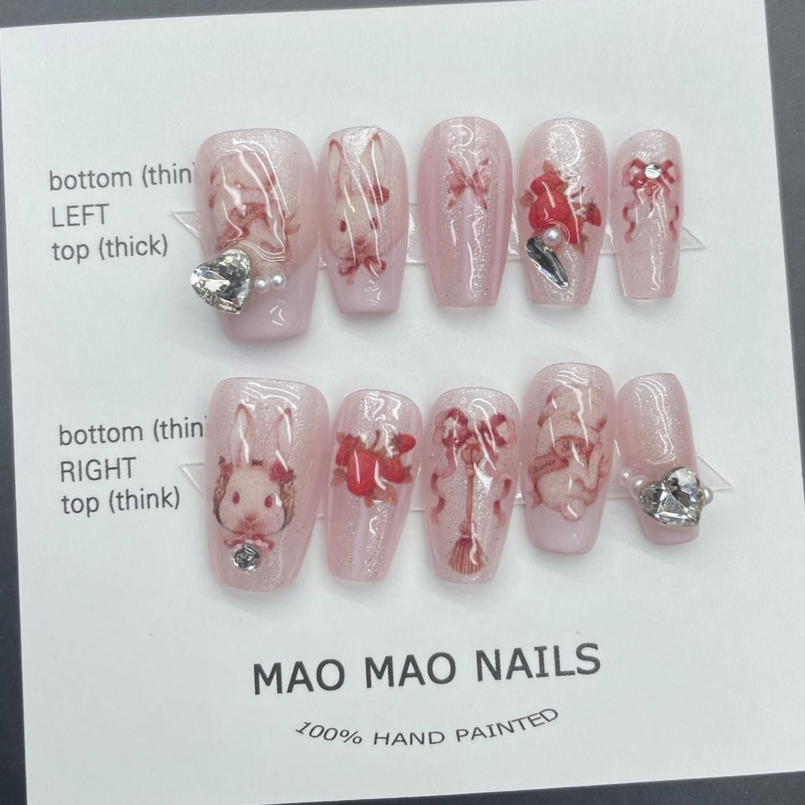 Designer: MaoMao.Handmade Nail Designs Press on Nails DIY Nail Art for woman girl Long Coffin pink