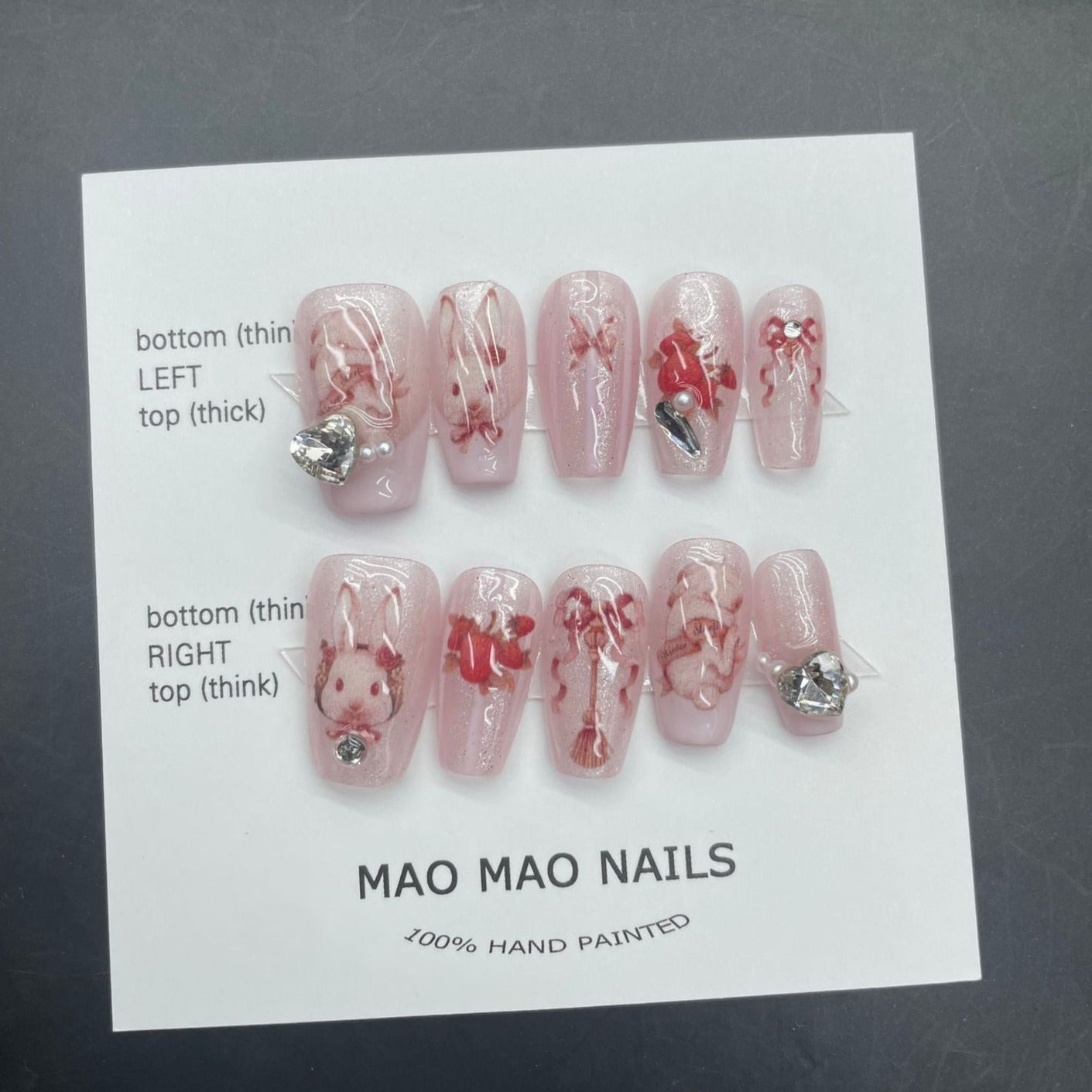 Designer: MaoMao.Handmade Nail Designs Press on Nails DIY Nail Art for woman girl Long Coffin pink