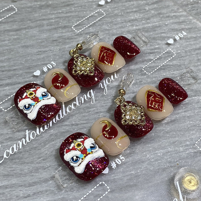 Designer: HuaHua.Handmade nails Press on Nails DIY Nail Art for woman girl Short Square red