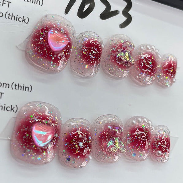 Designer: MeowMeow.Handmade Nail Designs Press on Nails DIY Nail Art for woman girl Short Square red