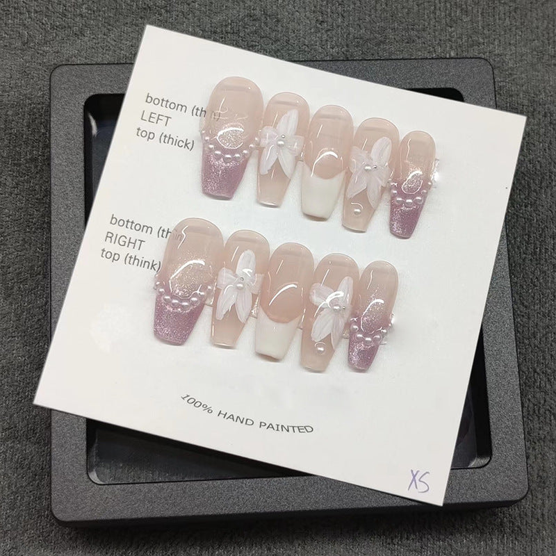Designer: MeowMeow.Handmade Nail Designs Press on Nails DIY Nail Art for woman girl Long Coffin pink