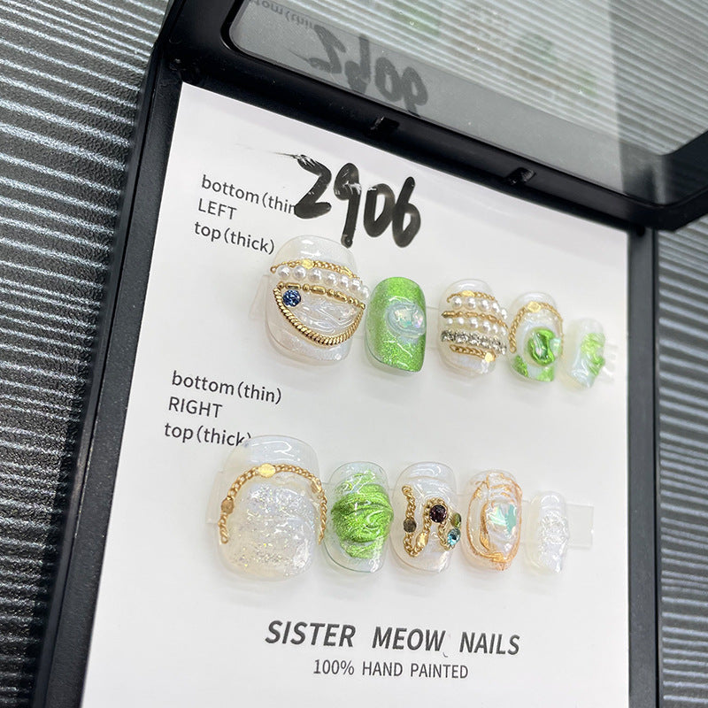 Designer: MeowMeow.Handmade Nail Designs Press on Nails DIY Nail Art for woman girl Short Square