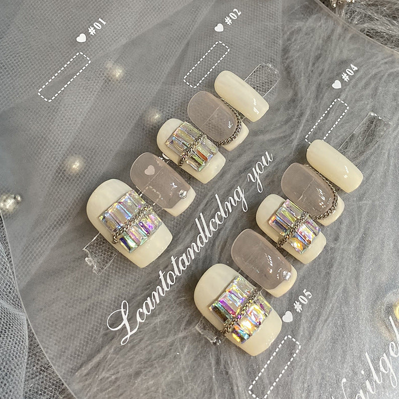 Designer: HuaHua.Handmade nails Press on Nails DIY Nail Art for woman girl Long Square pink rhinestone