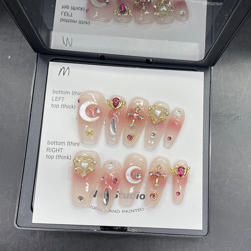 Designer: MeowMeow.2951 Handmade Nail Designs Press on Nails DIY Nail Art for woman girl Long Coffin pink