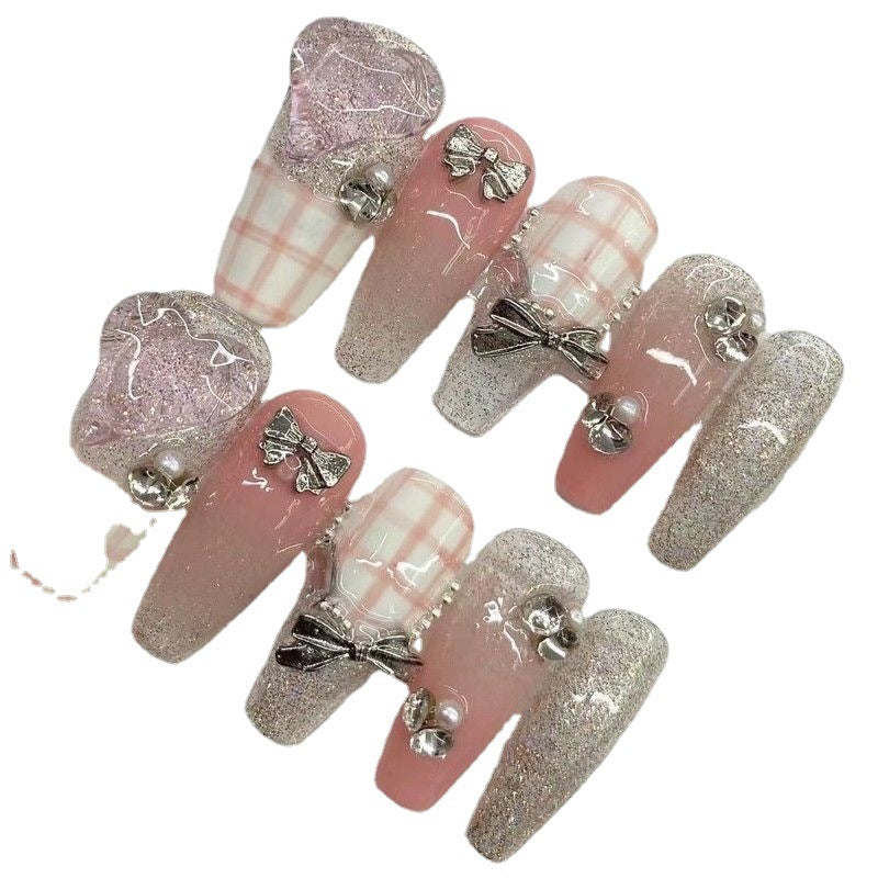 Designer: MeowMeow.Handmade Nail Designs Press on Nails DIY Nail Art for woman girl Long Coffin pink