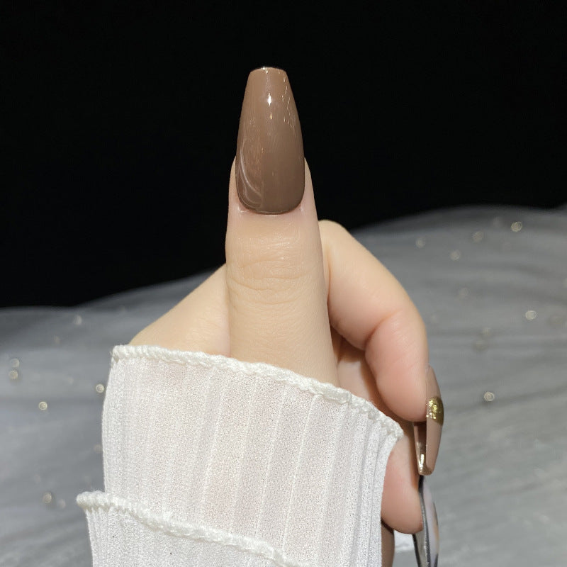 Designer: HuaHua.Handmade nails Press on Nails DIY Nail Art for woman girl brown Long Coffin