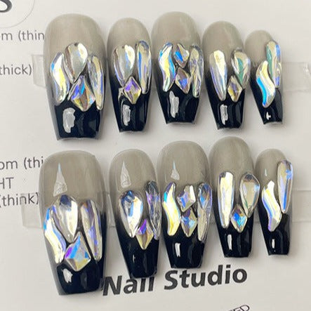 Designer: MeowMeow.Handmade Nail Designs Press on Nails DIY Nail Art for woman girl Long Coffin black