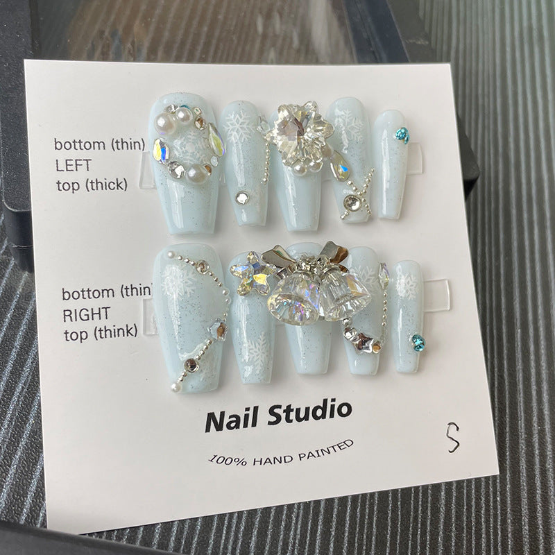 Designer: MeowMeow.2956 Handmade Nail Designs Press on Nails DIY Nail Art for woman girl Long Coffin blue
