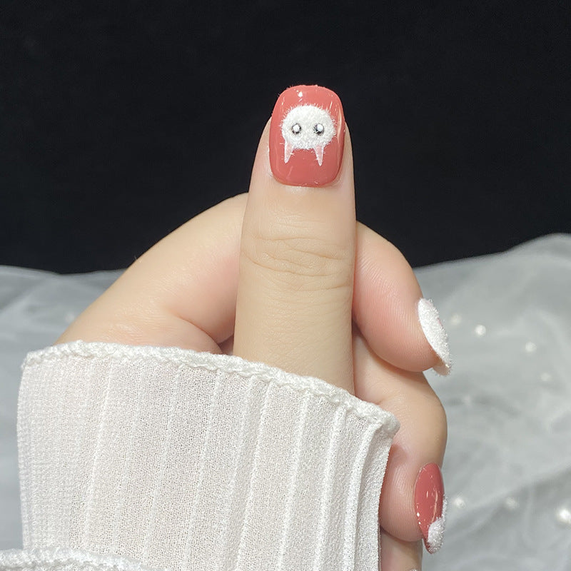 Designer: HuaHua.Handmade nails Press on Nails DIY Nail Art for woman girl Short Square Cartoon red