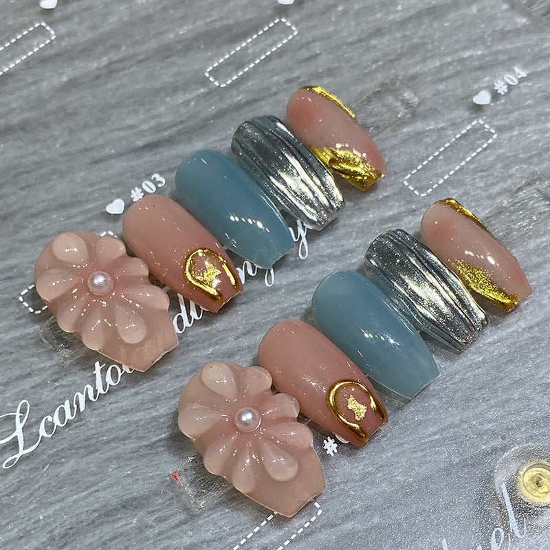Designer: HuaHua.Handmade nails Press on Nails DIY Nail Art for woman girl Long Coffin pink