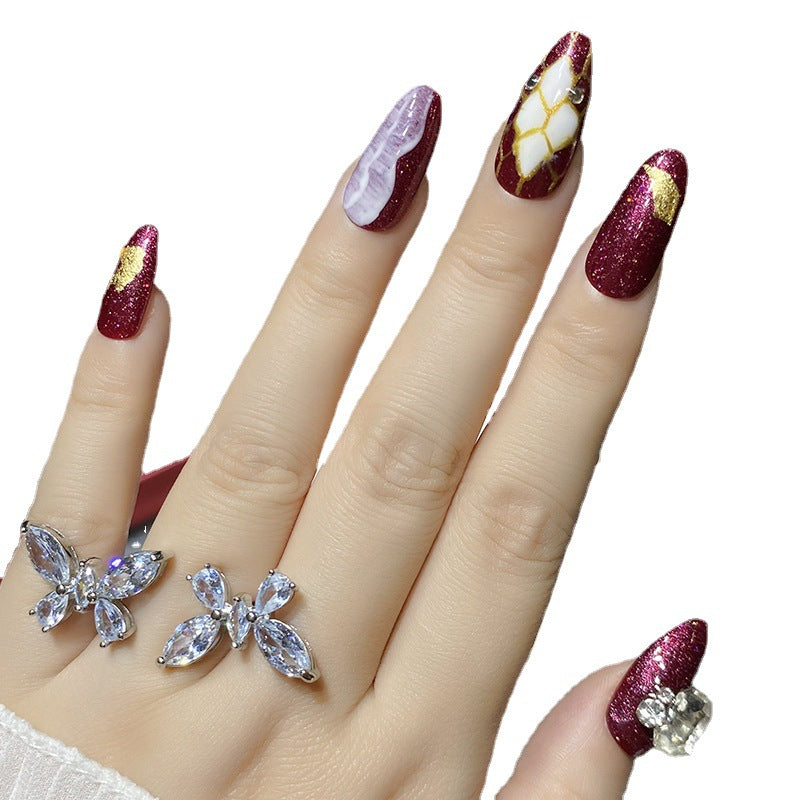 Designer: HuaHua.Handmade nails Press on Nails DIY Nail Art for woman girl Almond Long mauve