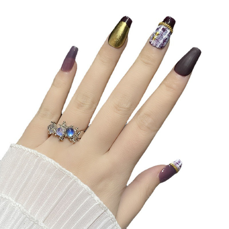 Designer: HuaHua.Handmade nails Press on Nails DIY Nail Art for woman girl Long Coffin purple