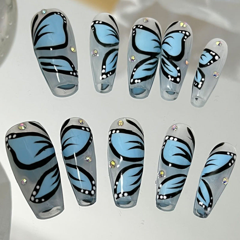 Designer: MeowMeow.Handmade Nail Designs Press on Nails DIY Nail Art for woman girl Long Coffin blue