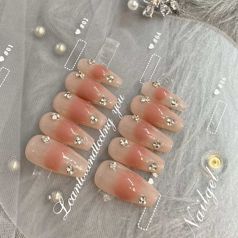 Designer: HuaHua.Handmade nails Press on Nails DIY Nail Art for woman girl Long Coffin pink