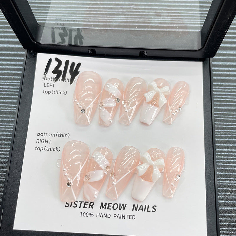 Designer: MeowMeow.Handmade Nail Designs Press on Nails DIY Nail Art for woman girl Long Coffin pink