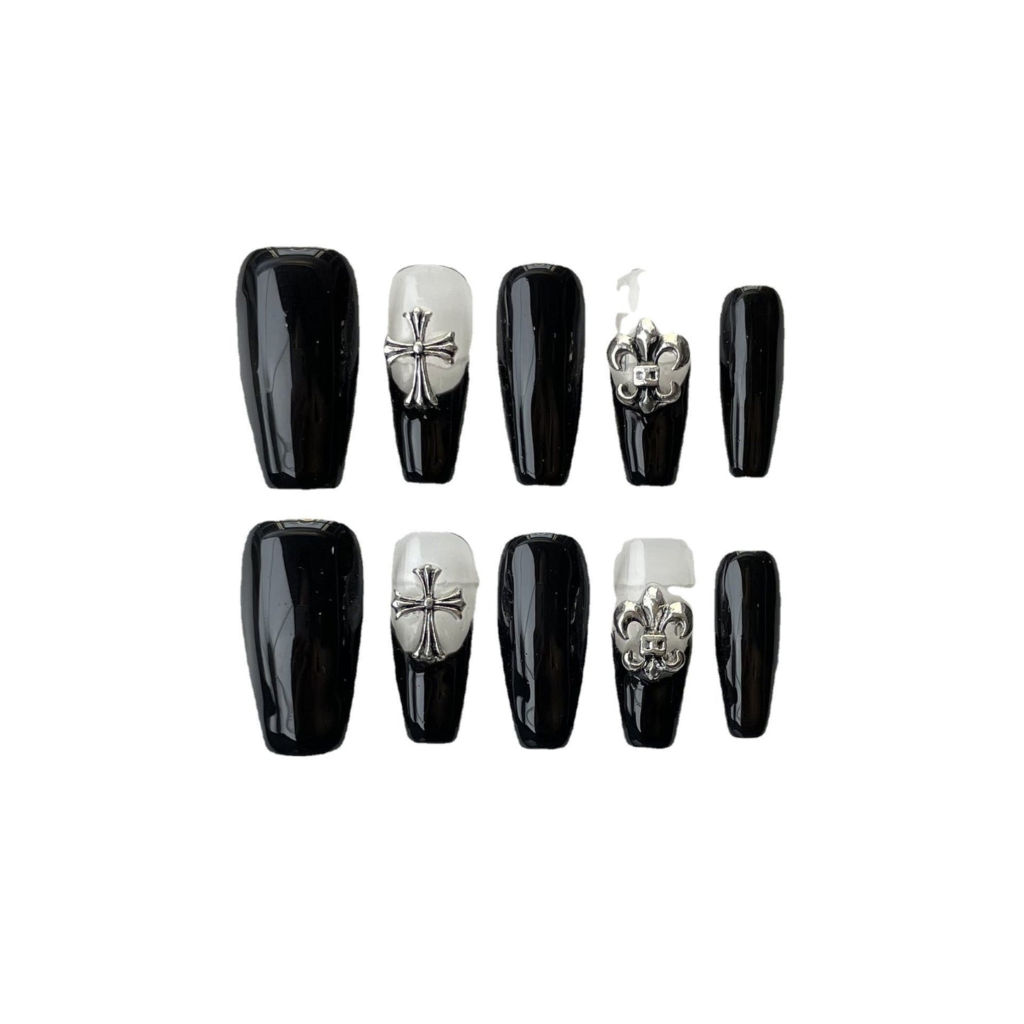 Designer: ManMan Handmade nails Press on Nails DIY Nail Art for woman girl Long Coffin black