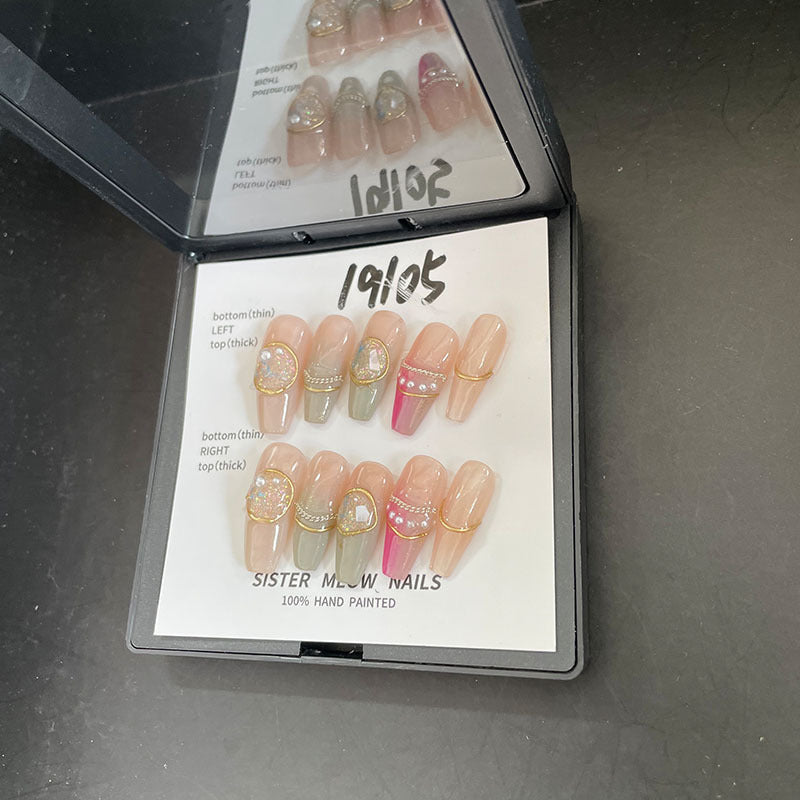 Designer: MeowMeow.Handmade Nail Designs Press on Nails DIY Nail Art for woman girl Long Coffin pink