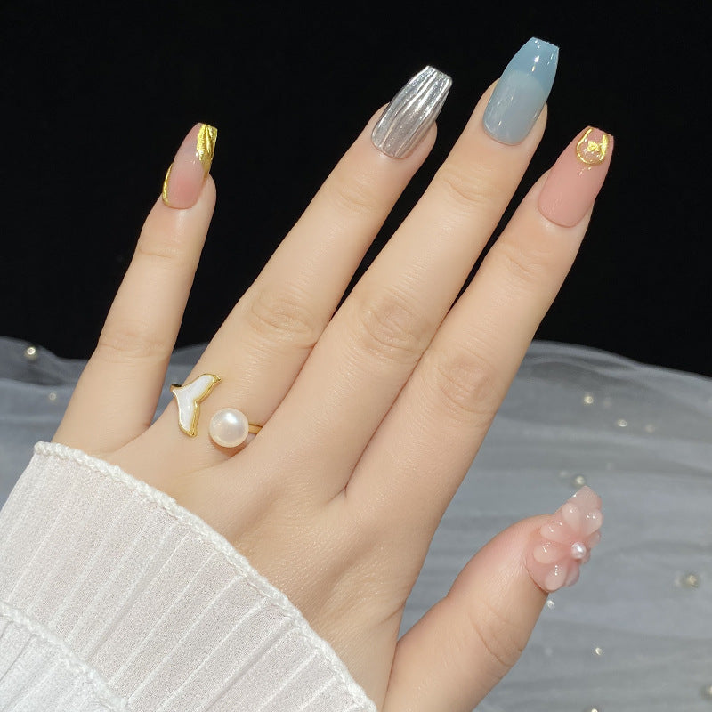 Designer: HuaHua.Handmade nails Press on Nails DIY Nail Art for woman girl Long Coffin pink