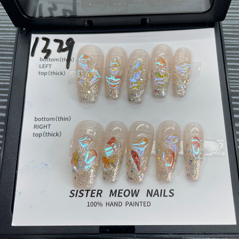 Designer: MeowMeow.Handmade Nail Designs Press on Nails DIY Nail Art for woman girl Long Coffin pink French