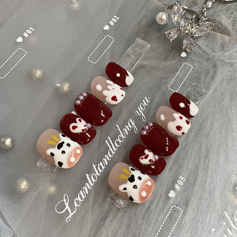 Designer: HuaHua.Handmade nails Press on Nails DIY Nail Art for woman girl Short Square red