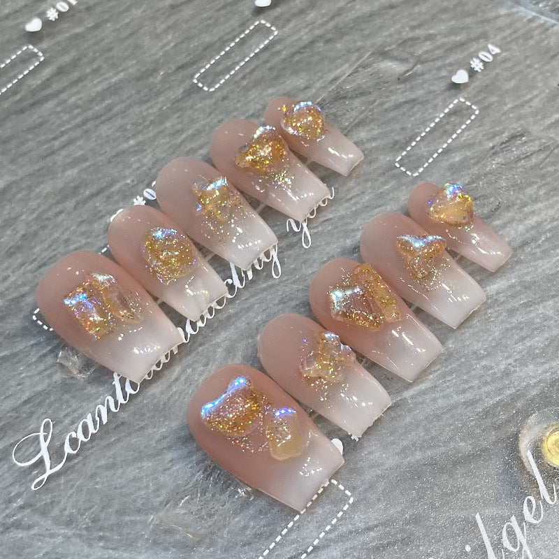 Designer: HuaHua.Handmade nails Press on Nails DIY Nail Art for woman girl Long Coffin pink
