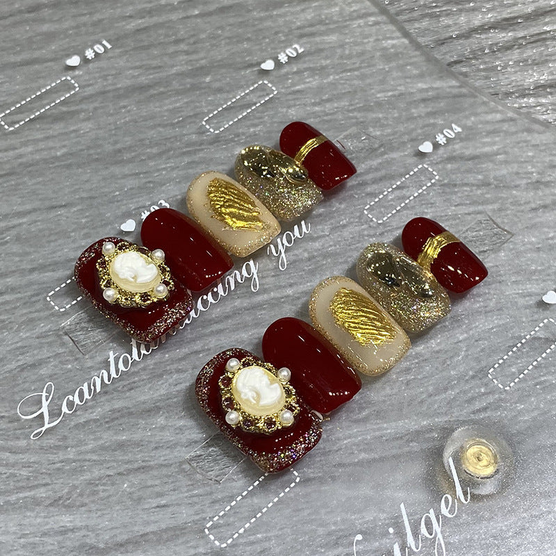 Designer: HuaHua.Handmade nails Press on Nails DIY Nail Art for woman girl Long Square red