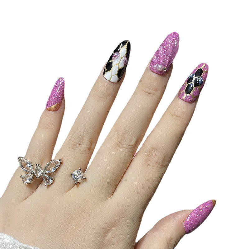 Designer: HuaHua.Handmade nails Press on Nails DIY Nail Art for woman girl Almond Long mauve