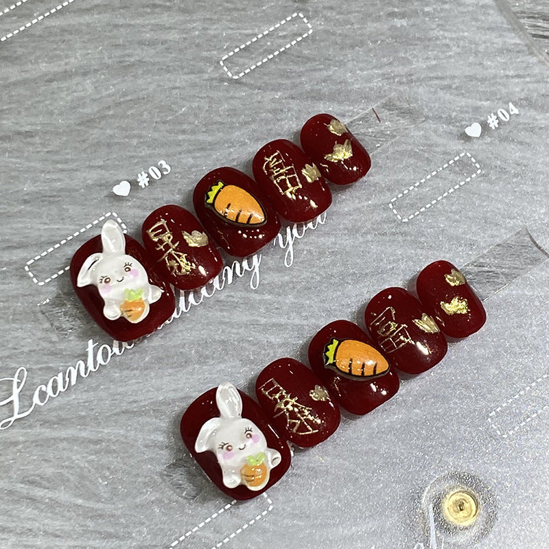 Designer: HuaHua.Handmade nails Press on Nails DIY Nail Art for woman girl Short Square Cartoon red