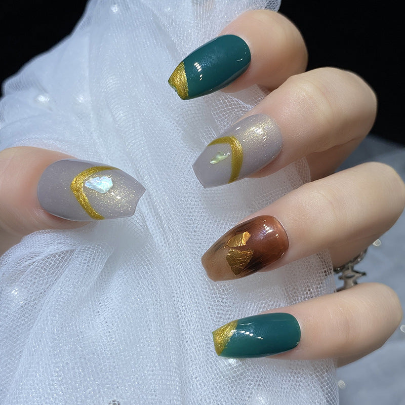 Designer: HuaHua.Handmade nails Press on Nails DIY Nail Art for woman girl Long Coffin green