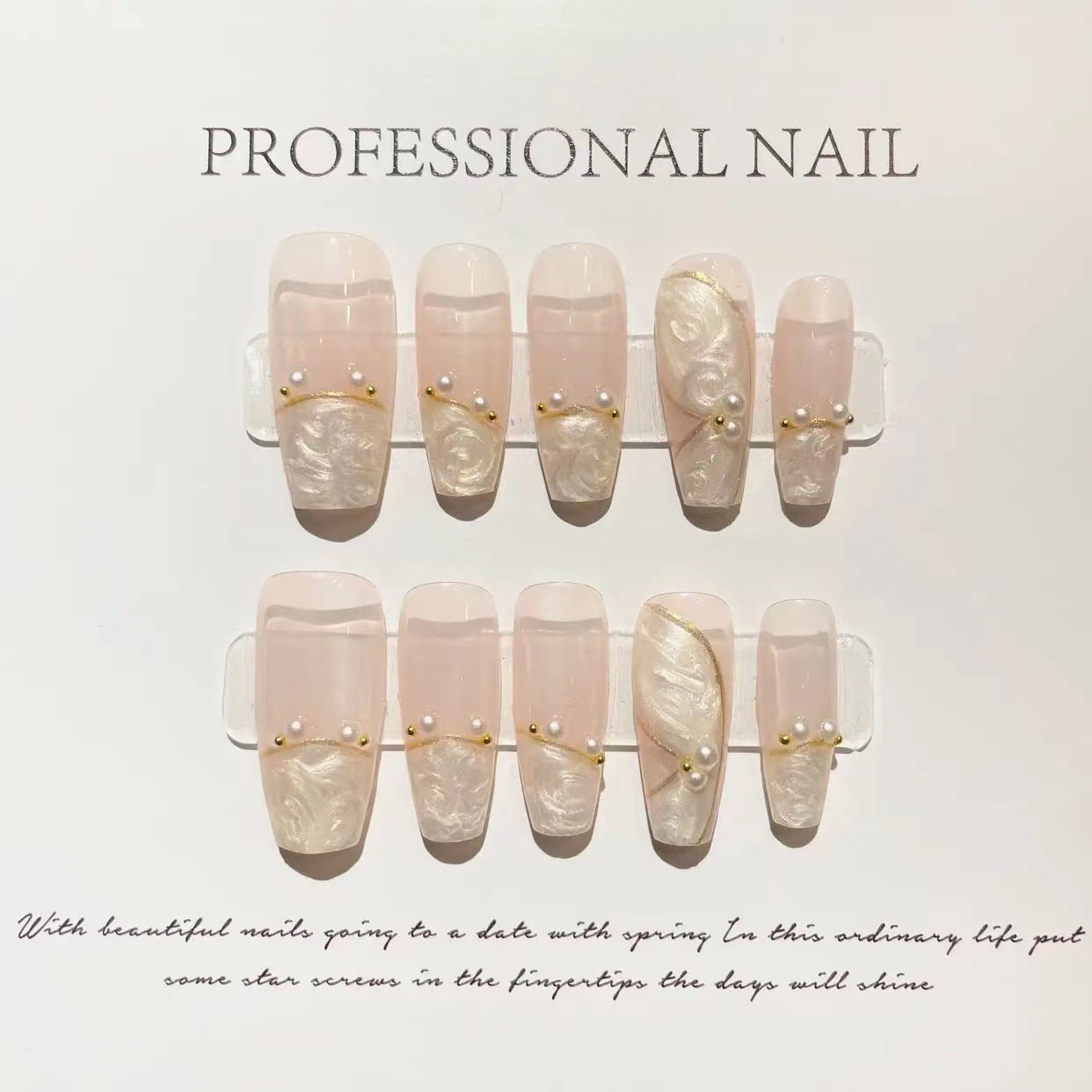 Designer: ManMan Handmade nails Press on Nails DIY Nail Art for woman girl Long Coffin pink