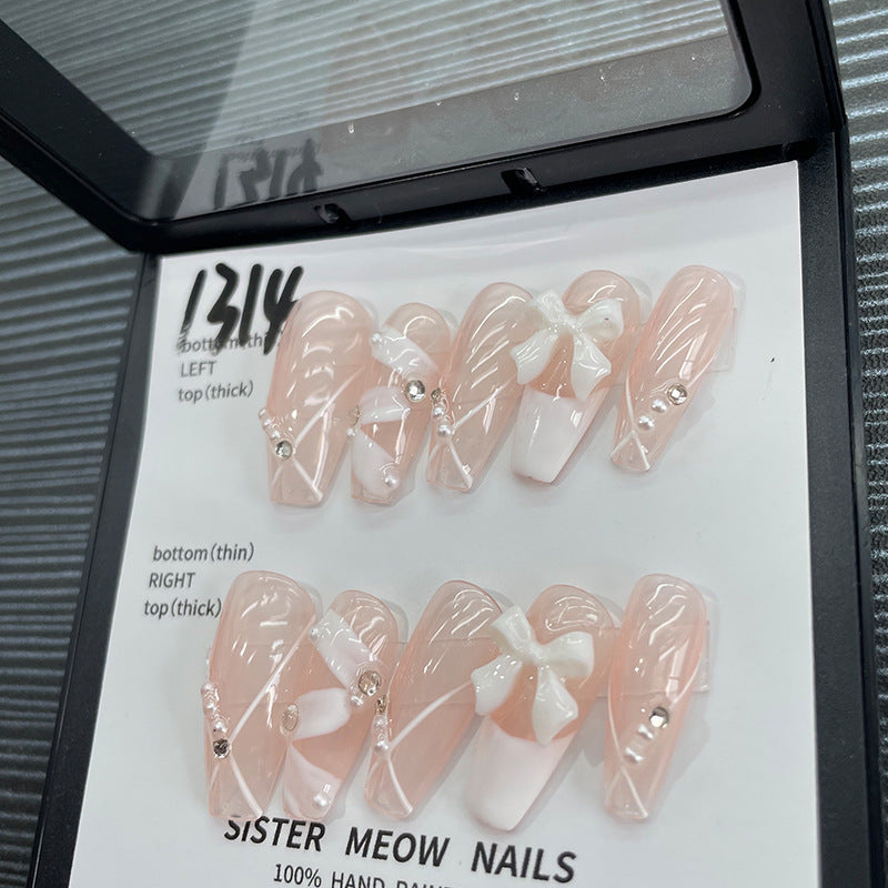 Designer: MeowMeow.Handmade Nail Designs Press on Nails DIY Nail Art for woman girl Long Coffin pink