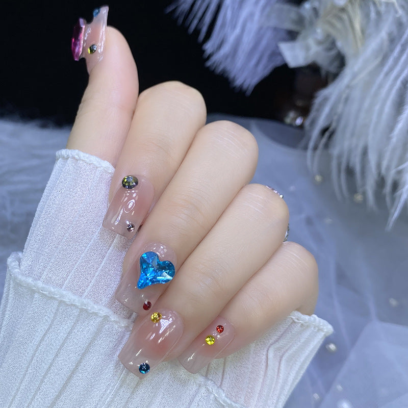 Designer: HuaHua.Handmade nails Press on Nails DIY Nail Art for woman girl Long Coffin pink rhinestone