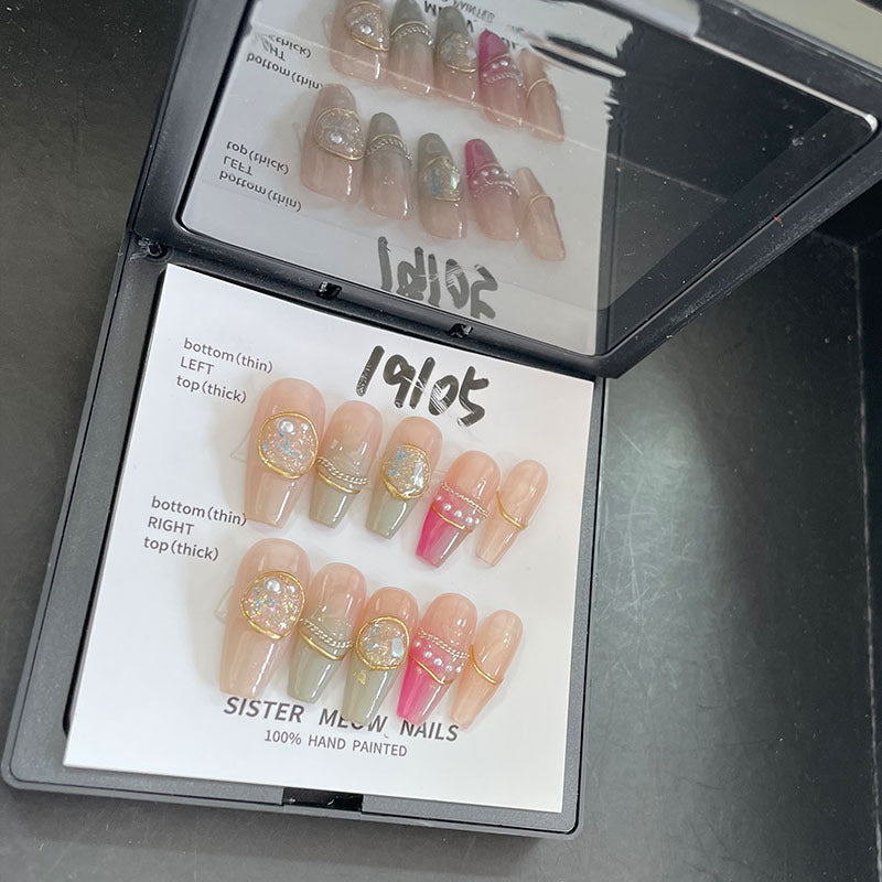 Designer: MeowMeow.Handmade Nail Designs Press on Nails DIY Nail Art for woman girl Long Coffin pink
