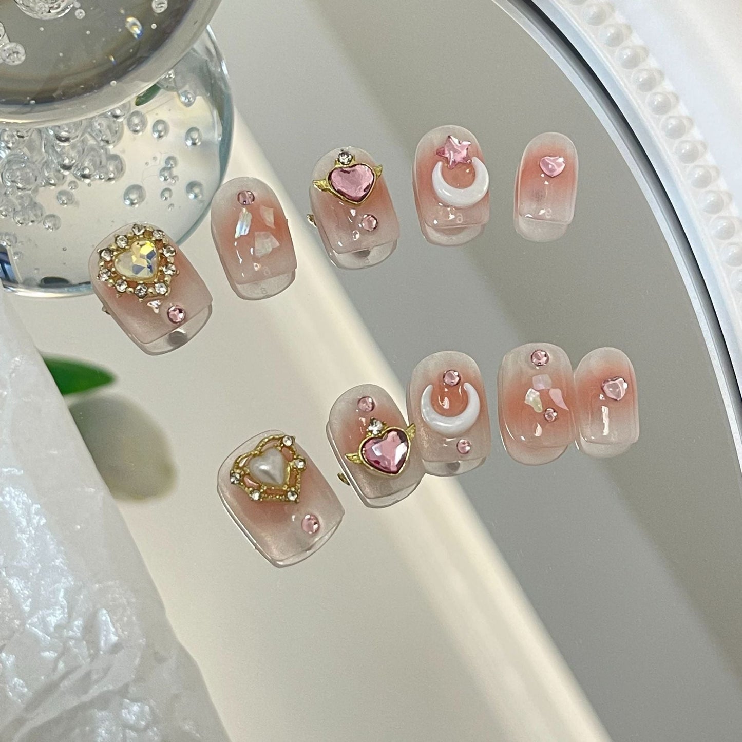 Designer: MaoMao.24135 Handmade Nail Designs Press on Nails DIY Nail Art for woman girl Short Square pink